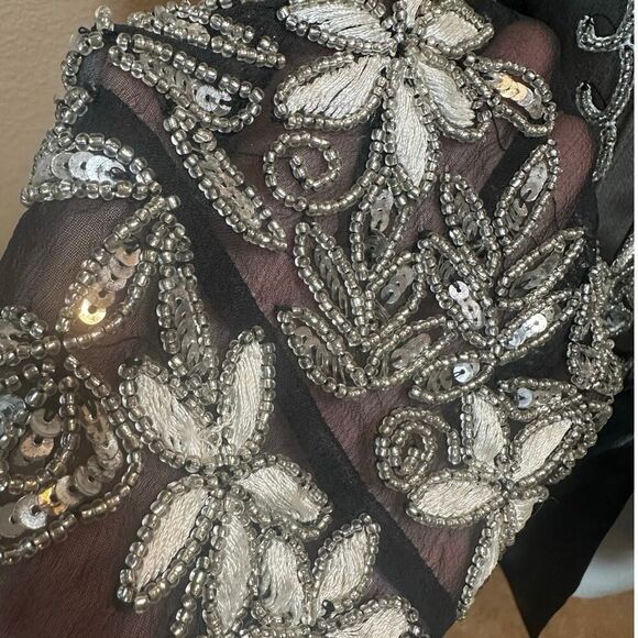 Papell Boutique Evening Jacket Women’s Small Silk Beaded Sheer Embroidered Fairy - Picture 10 of 13